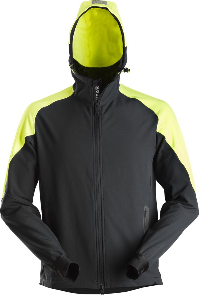 Snickers Workwear FlexiWork Neon Zip Hoodie Schwarz/Neongelb-2XL