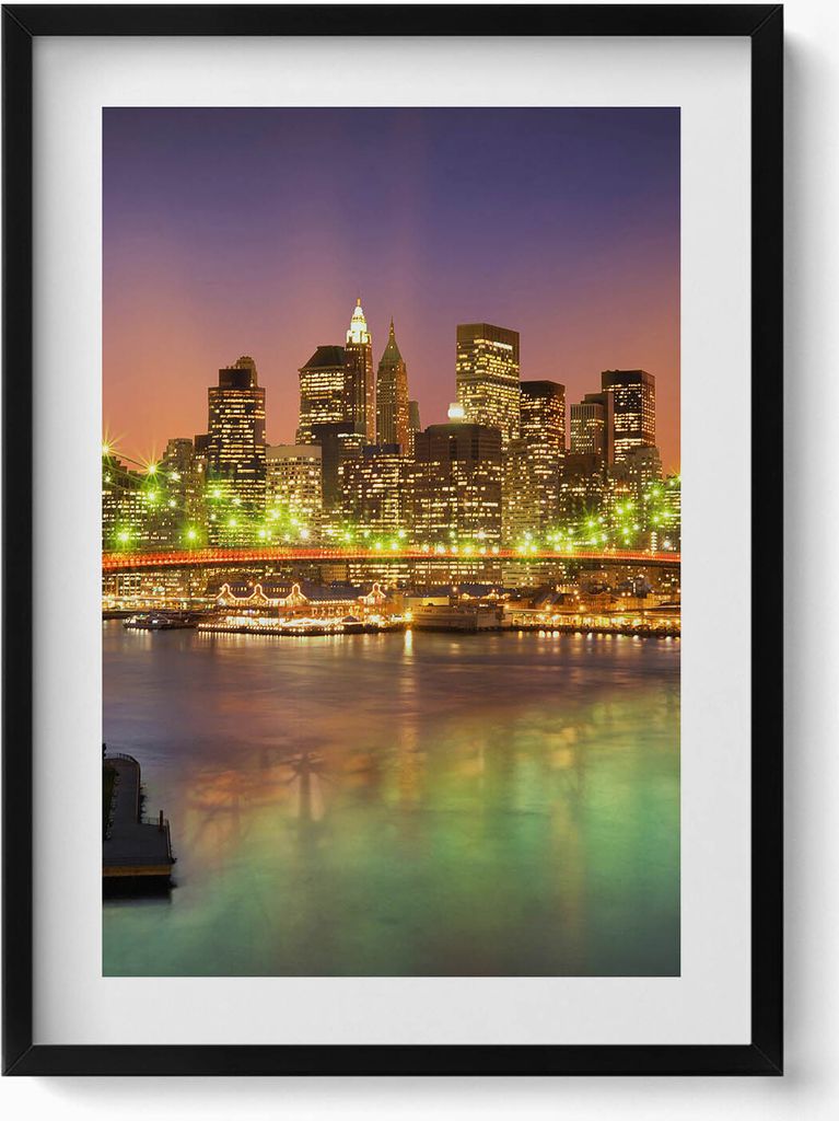Brooklyn Bridge bei Nacht– Wandbild mit Rahmen – Gerahmtes Bild – Wanddekoration – 50x70 cm – Schwarz Rahmen