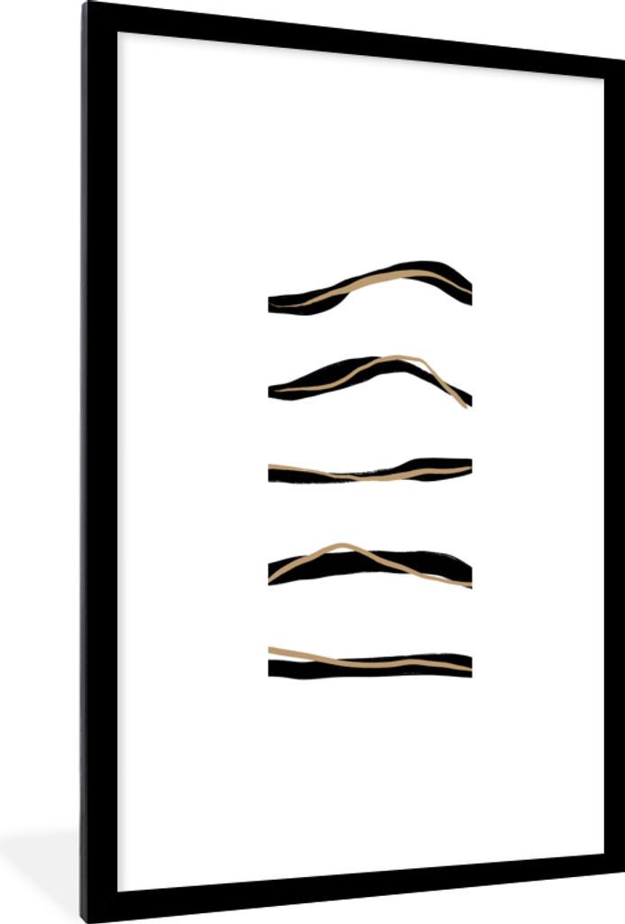 MuchoWow Gerahmtes Poster Linie - Schwarz - Design 60x90 cm - Poster mit Schwarzem Bilderrahmen Wandposter Rahmen Foto Bilder - Dekoration - Wand...