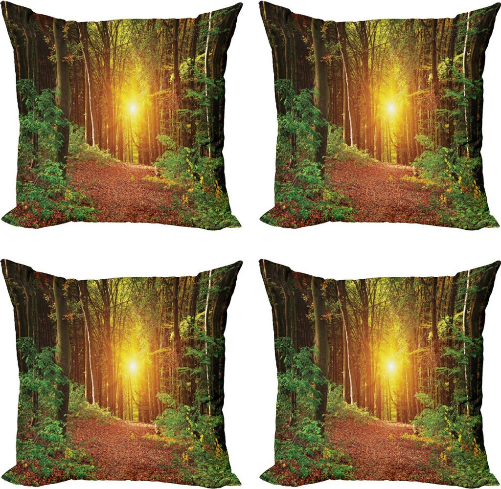 ABAKUHAUS Wald Kissenbezug Set (4 Stück), Pathway to Timber, Moderner Doppelseitiger Digitaldruck, 40 cm x 40 cm, Grün Braun