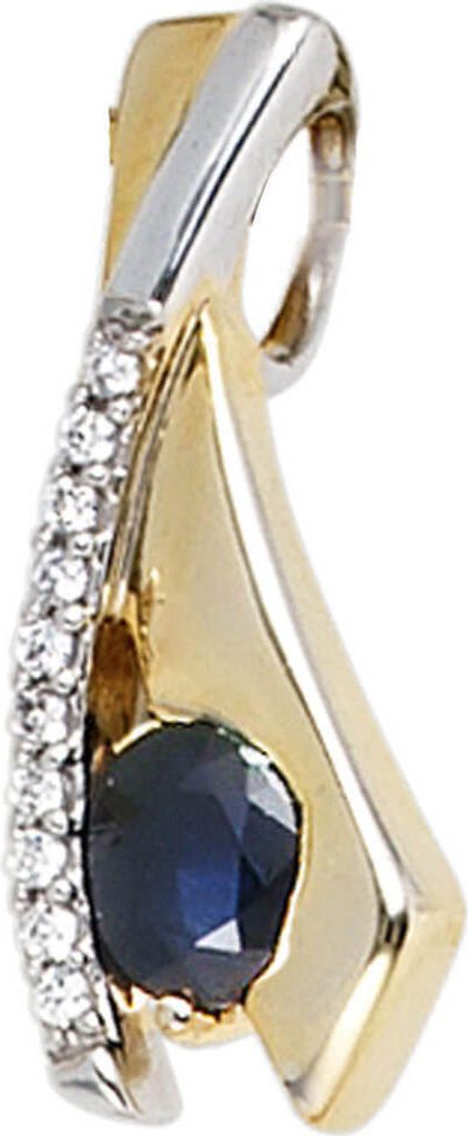 Anhänger mit Safir Saphir blau & 10 Zirkonia 333 Gold Gelbgold