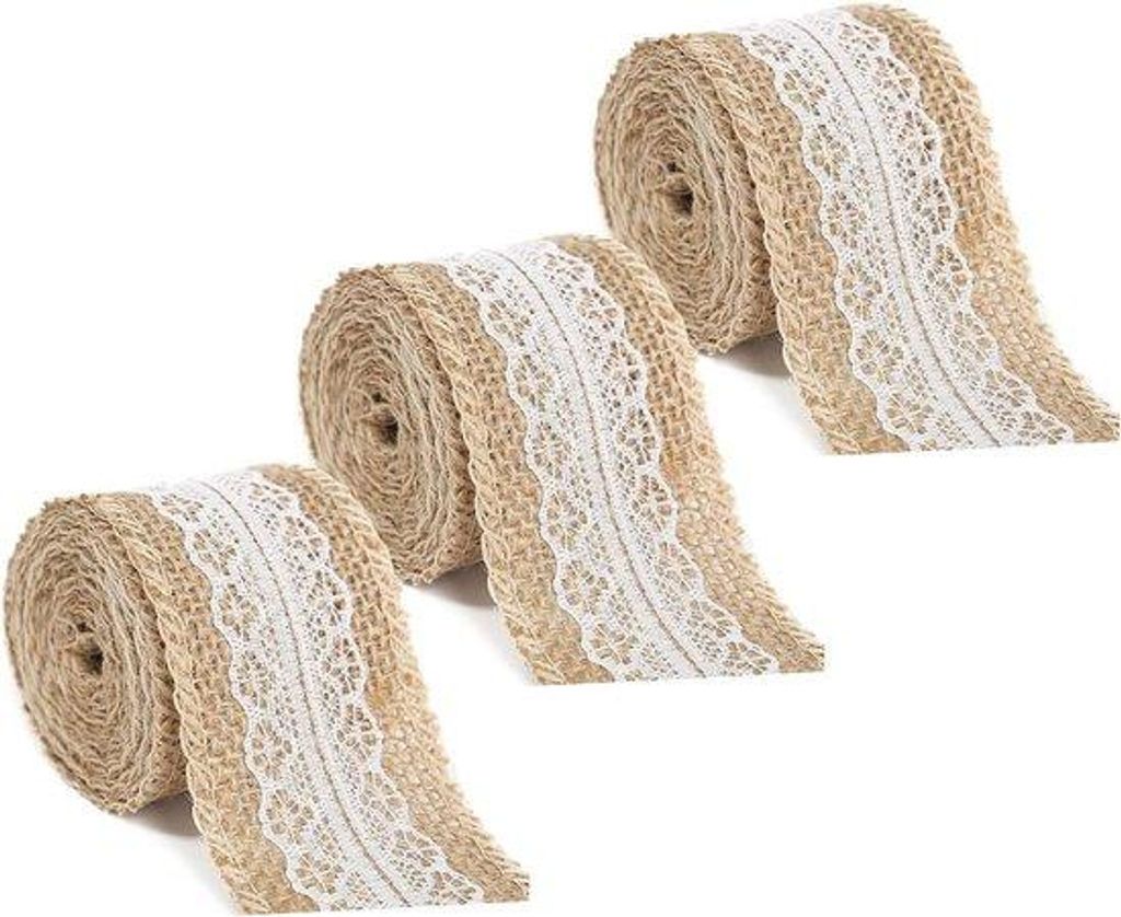 Weißer Jute-Kant 3-Rollen Set für Dekoration und Handwerk