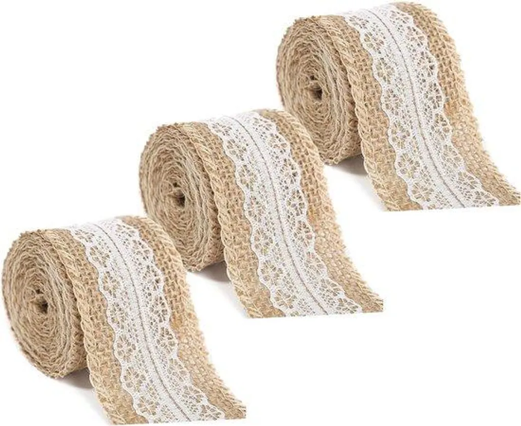 Ruban de jute blanc pour emballage cadeau et décoration florale - 3pcs