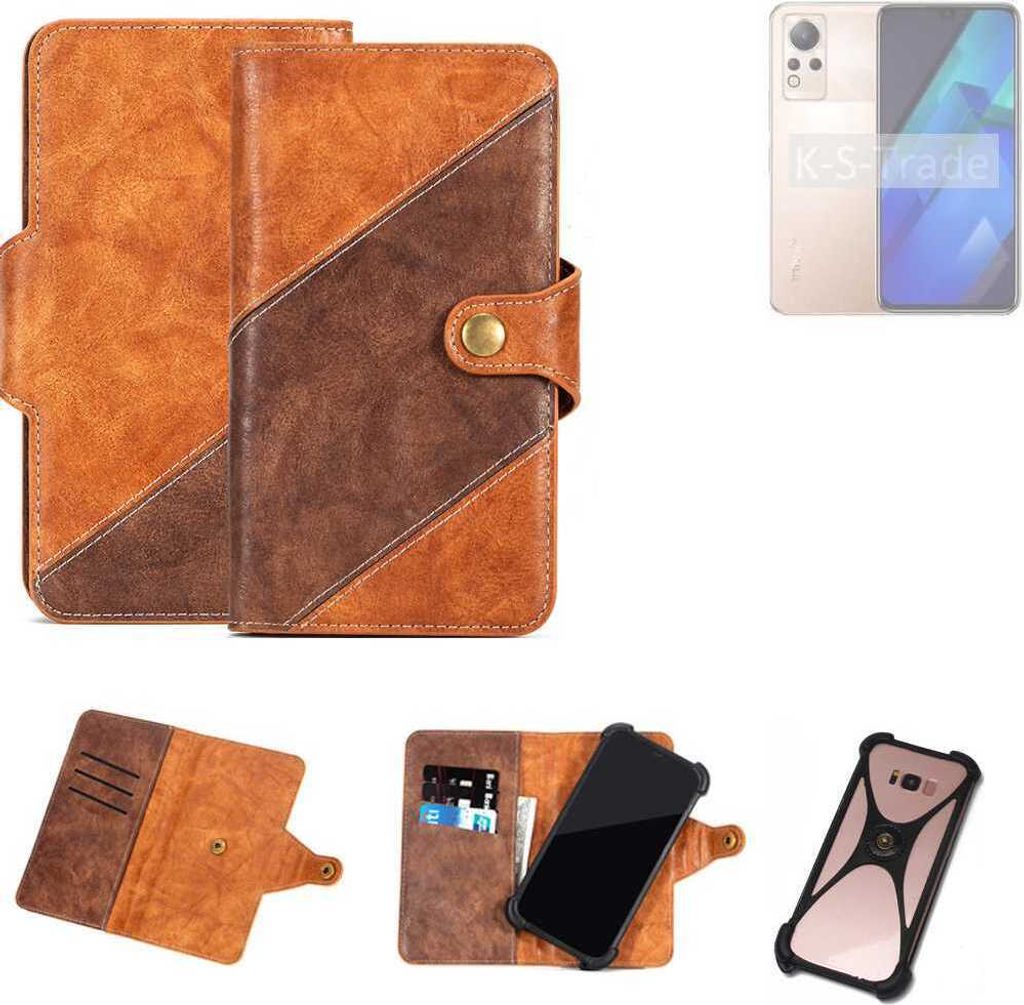 K-S-Trade Handyhülle Schutzhülle Bookstyle Case Wallet-Case kompatibel mit Infinix Note 12i Cover Klapphülle Kantenschutz Smartphone dunkelbraun