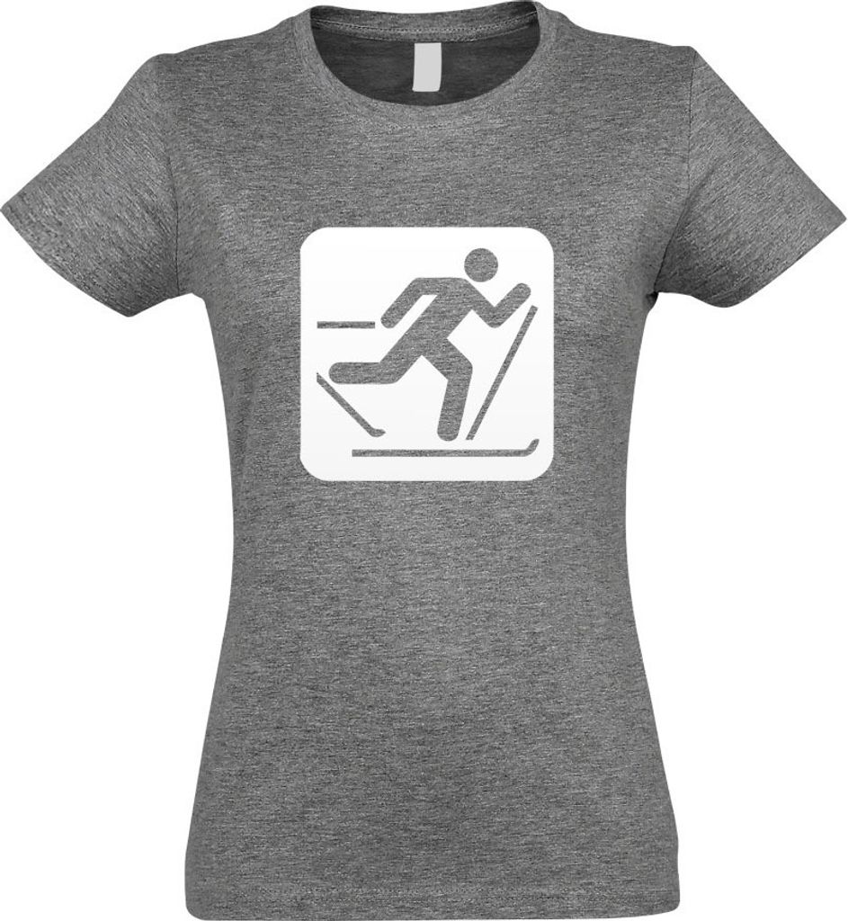 Kiwistar - T-Shirt tailliert - Damen - Graumeliert - Skilaufen Schilaufen Piktogramme - mit Motiv Bedruckt - Funshirt Design - Sport - Freizeit - D...