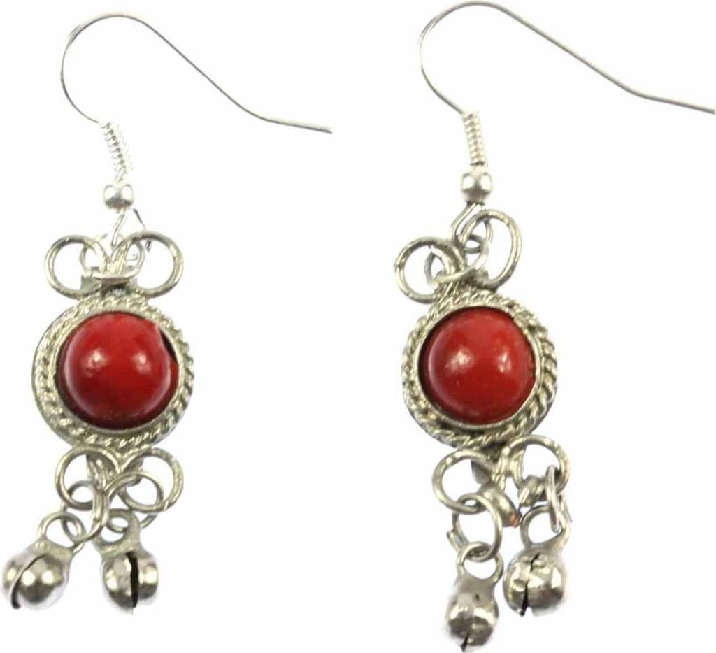 Hippie Boho Ohrringe Ohrhänger Ornament Miniblings rot silber Glöckchen