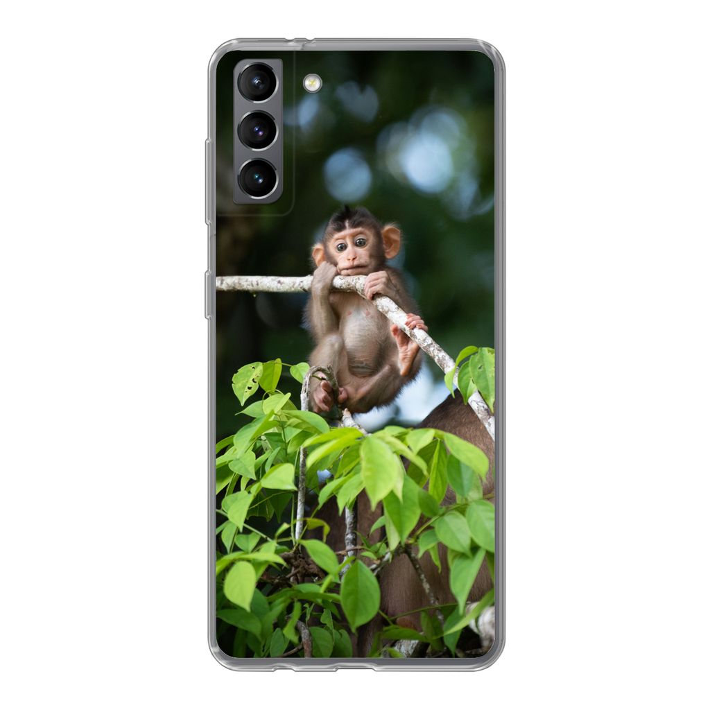 MuchoWow Handyhülle Schutzhülle Hülle für Samsung Galaxy S21 Plus Baby - Affe - Äste Silikon Softcase Handy Hülle - Handy-Tasche