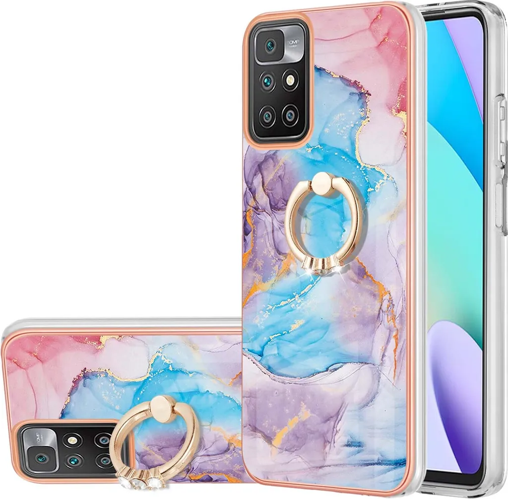 Custodia per Xiaomi Redmi 10, custodia protettiva in silicone TPU a fantasia con supporto ad anello blu
