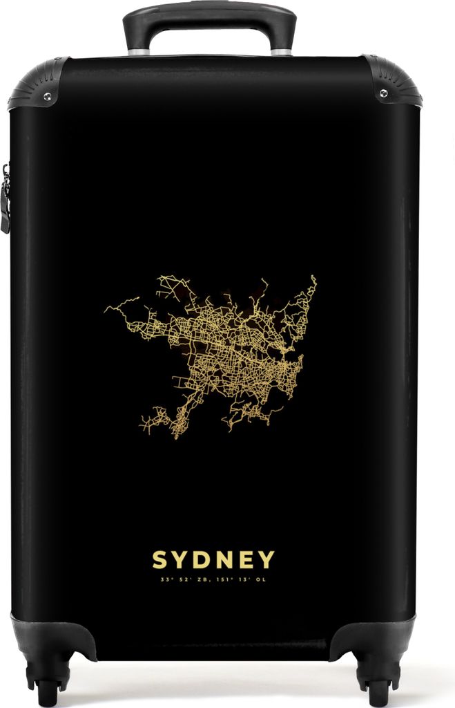 NoBoringSuitcases.com Koffer Handgepäck Trolley Rollkoffer Kleine Reisekoffer mit 4 Rollen - Stadtplan - Karte - Gold - Sydney - Luxus - Cabin S...
