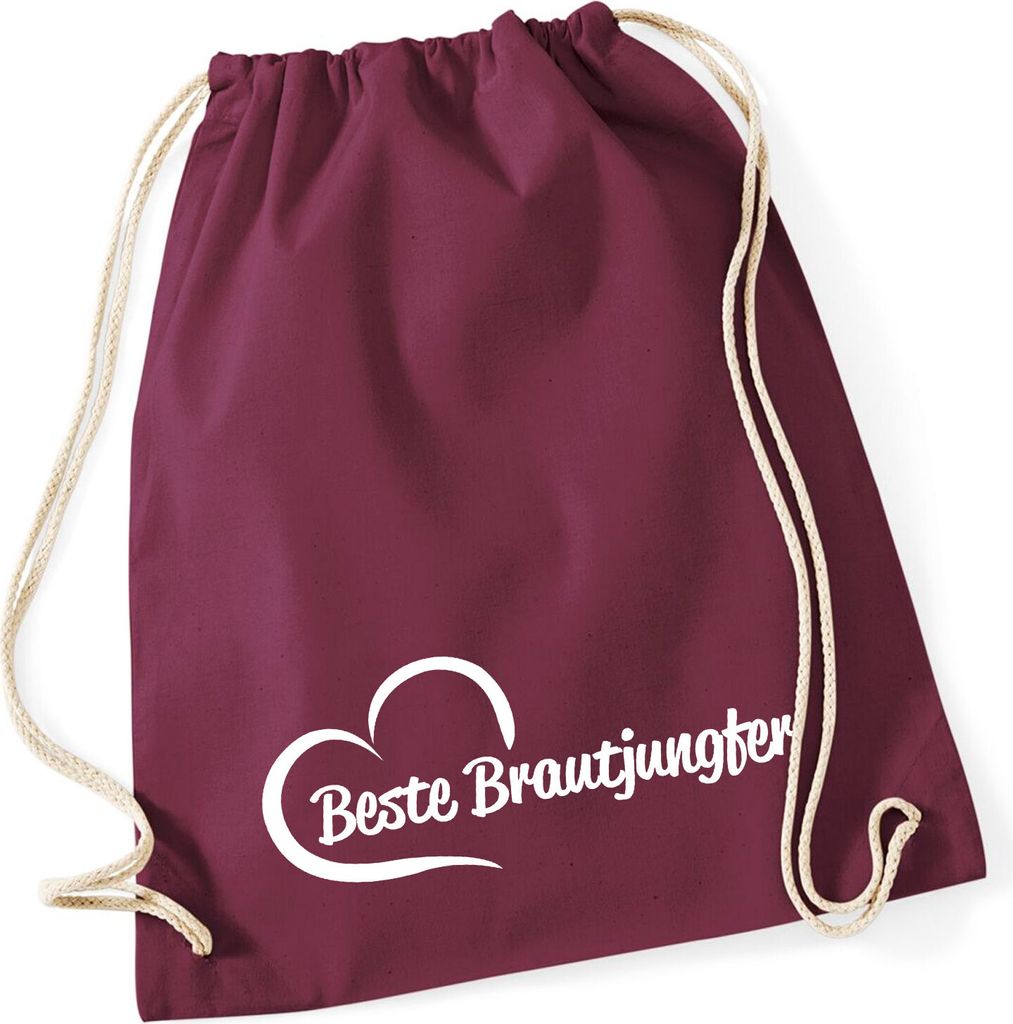 Huuraa Turnbeutel Beste Brautjungfer Herz 12 Liter Burgundy Baumwolle Rucksack Geschenkidee