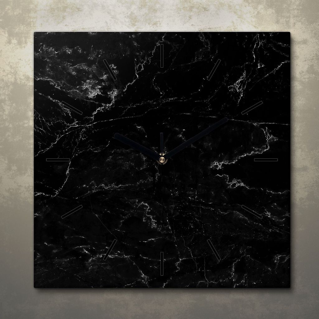 Wohnzimmer Leinwand Uhr Geräuschlos Küche 30x30 Schwarzer, Marmor, Textur, schwarze Zeiger