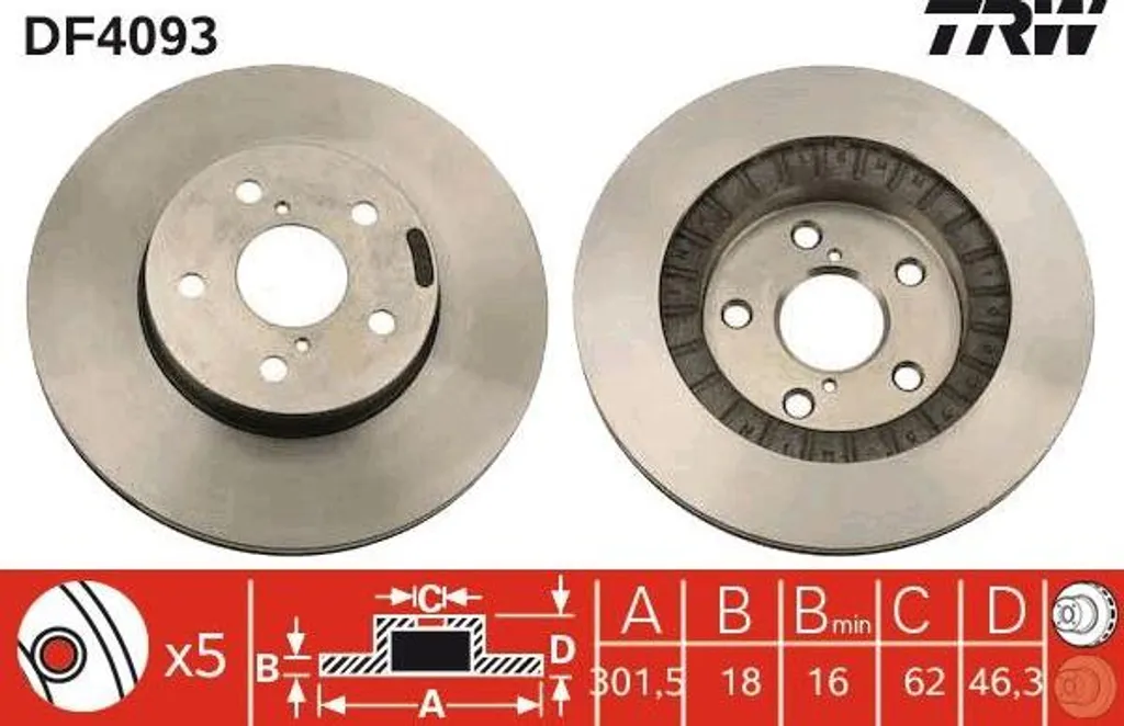 Stoppez les vibrations au freinage : Disque TRW DF4093 pour Toyota RAV 4