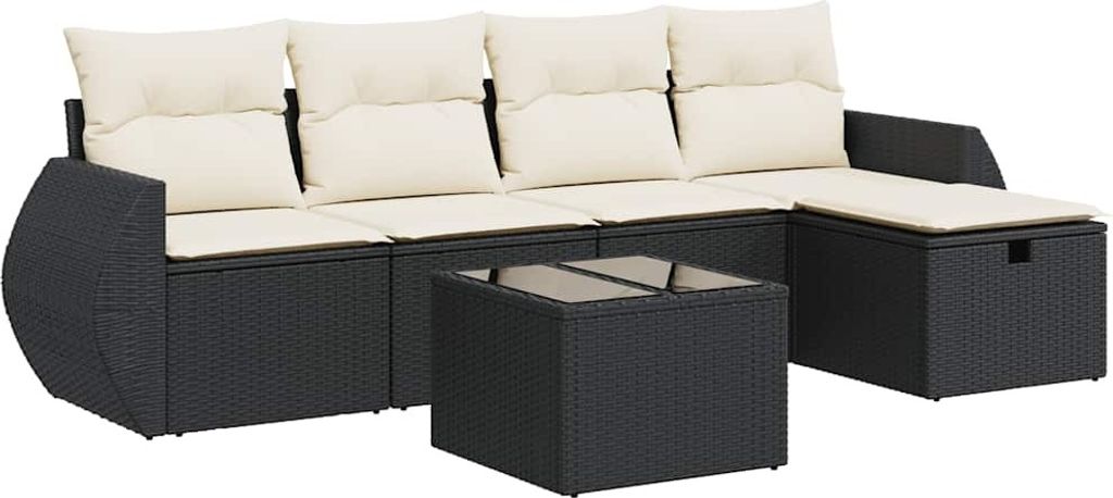 vidaXL 6-tlg. Garten-Sofagarnitur mit Kissen Schwarz Poly Rattan