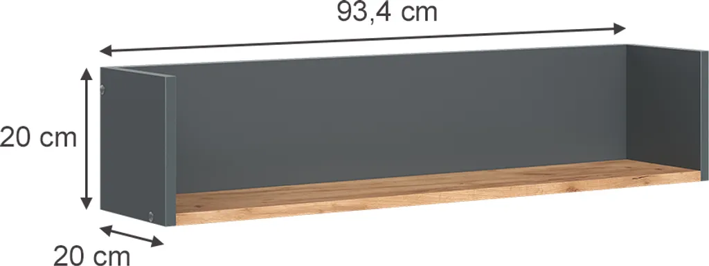 Étagère murale Vicco Viktor 93,4 cm Anthracite avec finition Chêne