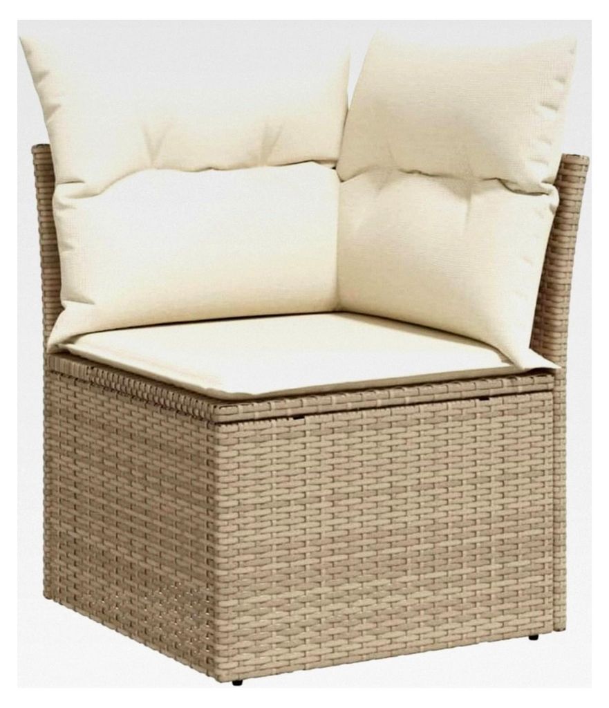 Gartenmöbel-Set, 9-teilig, mit Kissen, Polyrattan, Beige