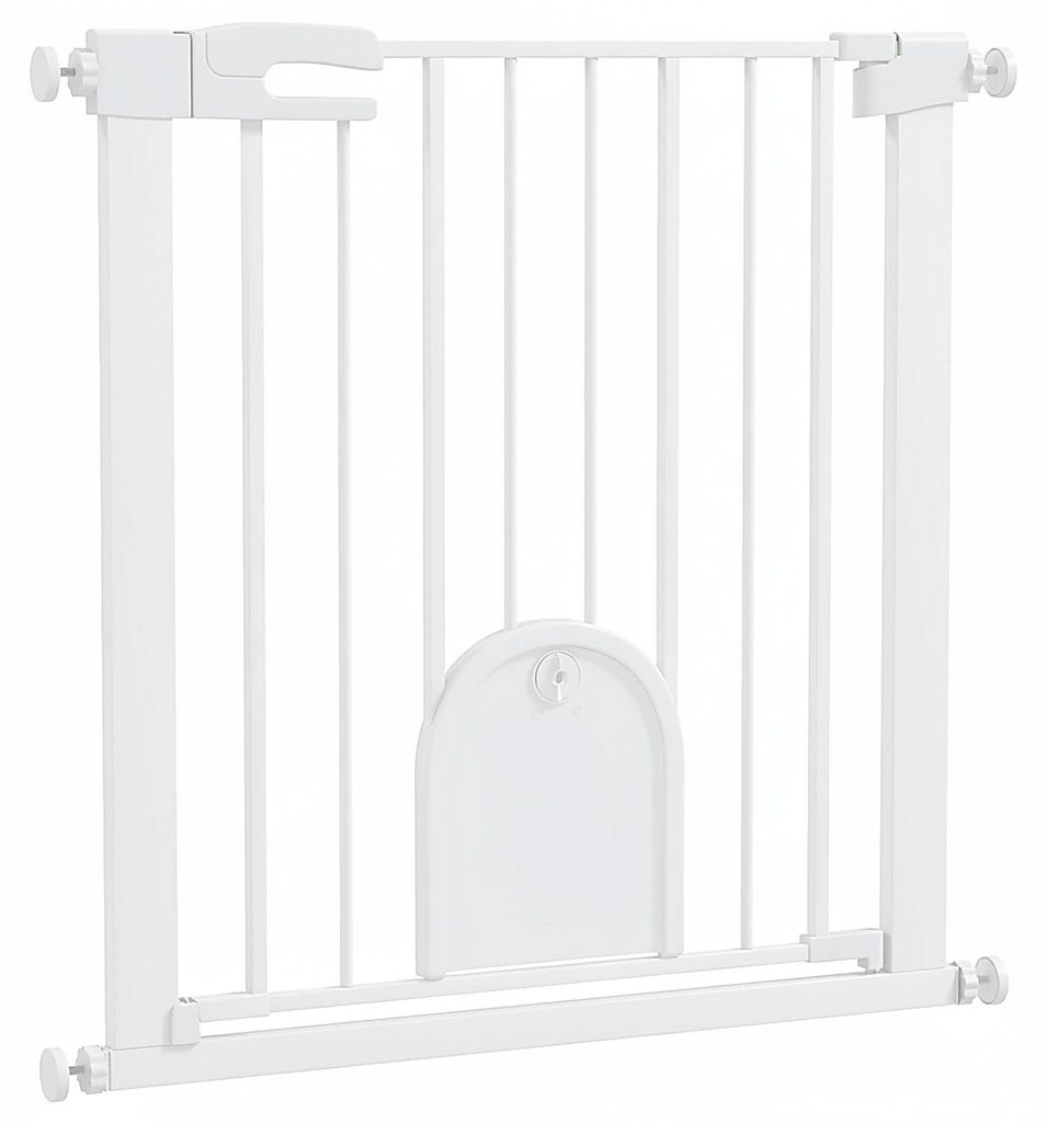 Absperrgitter Haustier verstellbar 75-82 cm 76 cm hoch kleine Tür automatisches Schließen Doppelverriegelung Stahl Druckmontage Weiß