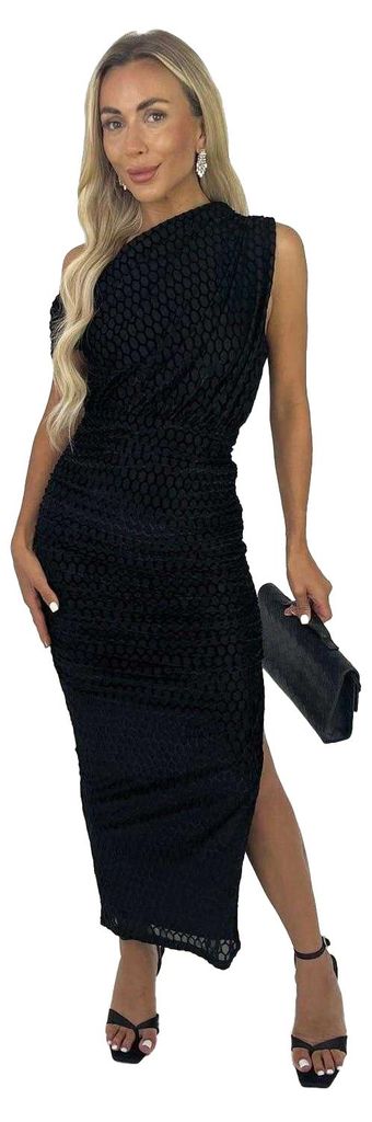 Ax - Midikleid für Damen, Schulterfrei, Samt GT13984 (40 DE) (Schwarz)
