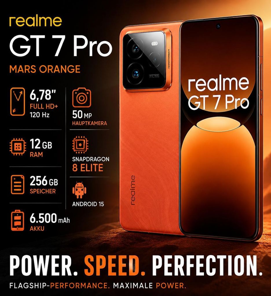 Realme GT 7 Pro 256 GB Mars Orange 6,78 Zoll Full HD 120 Hz Produktbild 