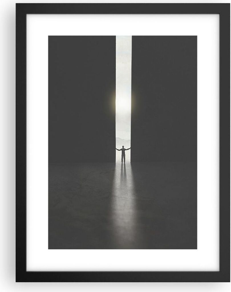 Gerahmtes Poster - Schwarzer Rahmen - Tor Mensch Licht - 30x40 cm - Wand Bild - Wanddeko - Wandbilder - Kunstposter - Wandposter - Bilderrahmen - B...