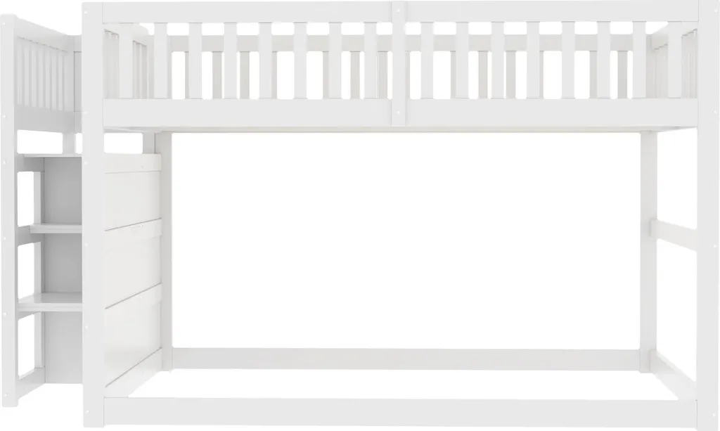 Lit superposé 140x200 bois blanc, mezzanine basse avec rangements