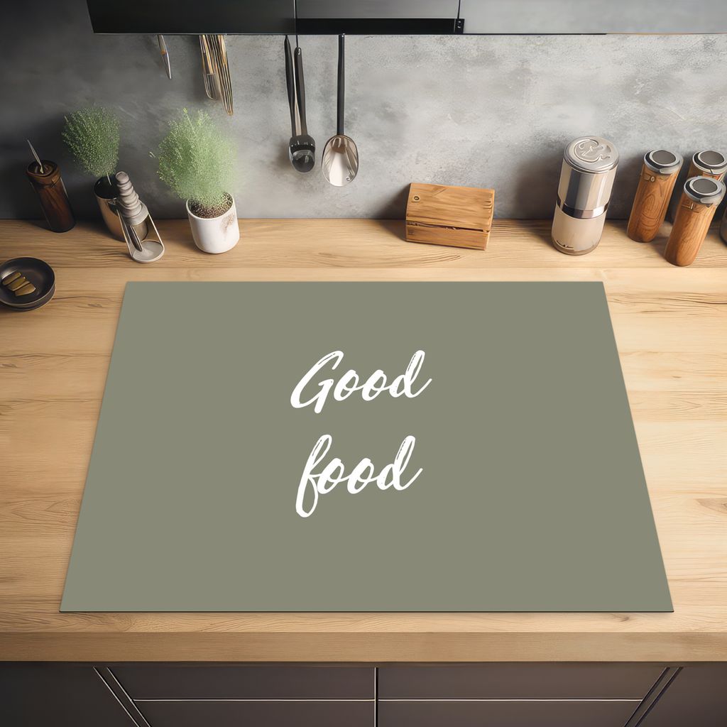KitchenYeah Herdabdeckplatte Zitate - Sprichwörter - Essen - Gutes Essen , 77x59cm, Küche Deko, Glaskeramikkochfeld Herdabdeckung, Abdeckplatte...