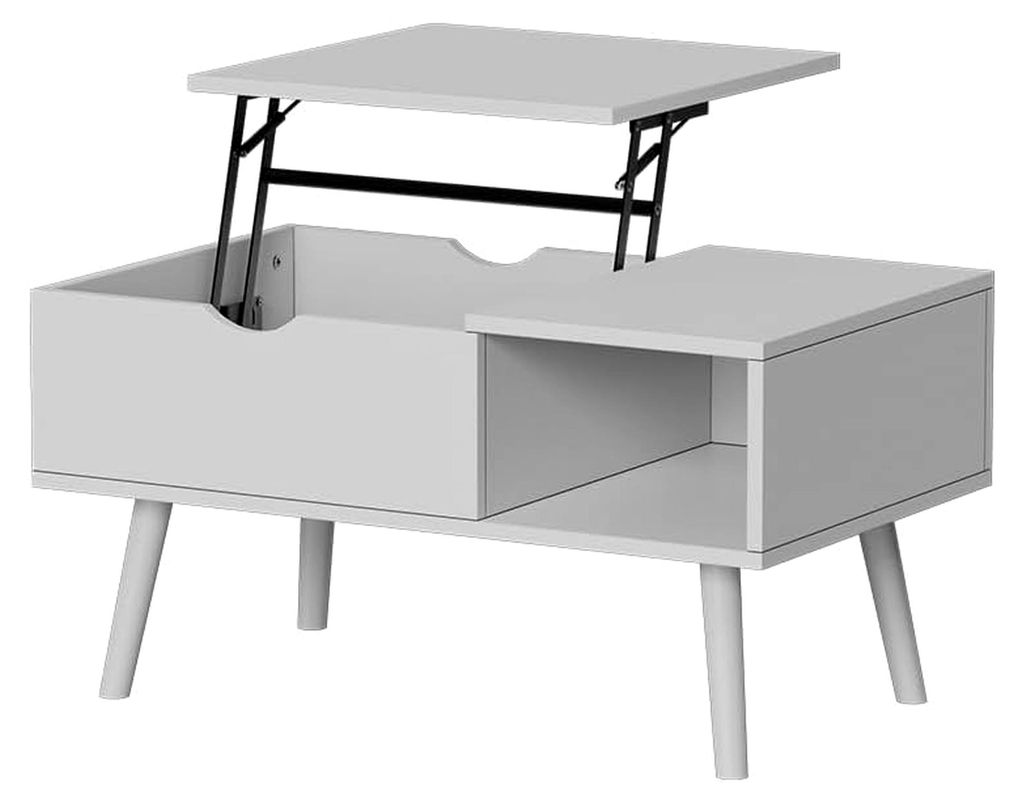 Couchtisch Stora, Weiß, 76 x 45 cm mit Liftfunktion und offenem Ablagefach