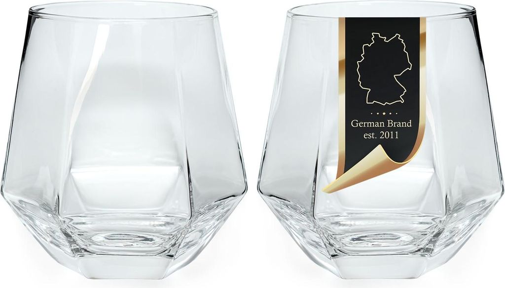 Intirilife 2x Trinkglas im Hexagon Design Durchsichtig - 240 ml Füllmenge - Wasser Saft Glas Spülmaschinenfest Kristallglas stoßfest