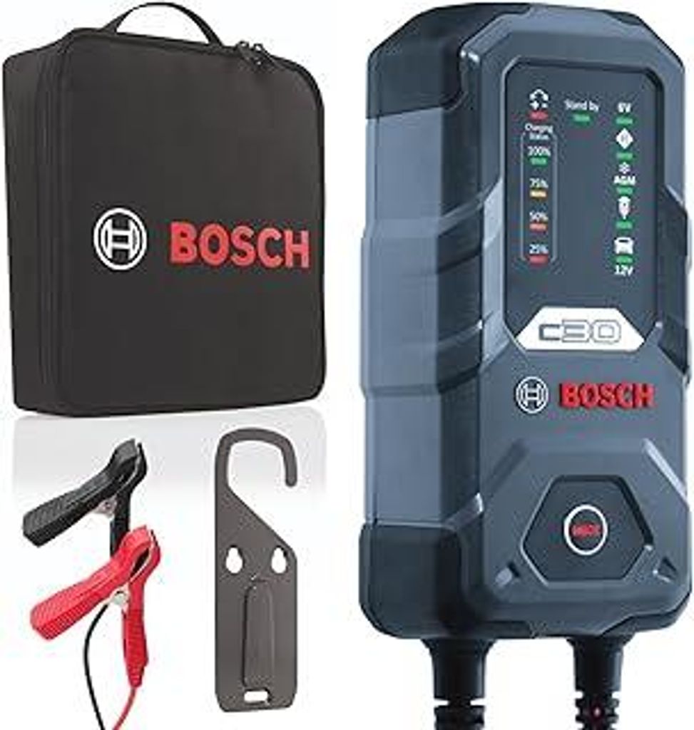 Bosch C30 Batterieladegerät, 3,8 Ampere, mit Erhaltungsladungs-Funktion - Autobatterie-Ladegerät für 6 V / 12 V Blei-Säure-, AGM-, EFB-, Gel-, ...