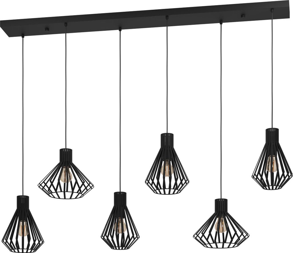EGLO Hängelampe Basidano, Pendelleuchte Esstisch 6-flammig, ausgefallene Esszimmerlampe aus Metall in schwarz, Hängeleuchte mit E27 Fassung