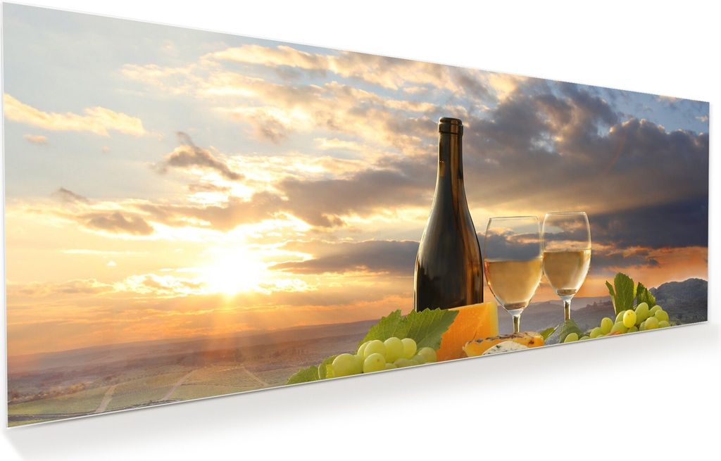 Glasbild Wandbild Weisswein mit Barrel 150x60cm in XXL für Wohnzimmer, Schlafzimmer, Badezimmer, Flur