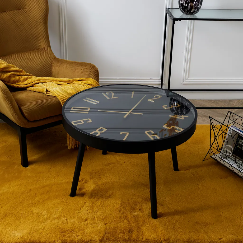 Table Basse Horloge Lounge - Mobilier Déco Verre et Fer Forgé Style Rétro