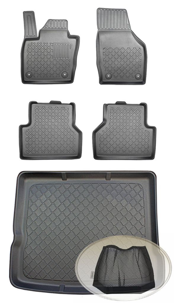 SET Kofferraumwanne Gummifußmatten für Audi Q3 4WD Allradantrieb 8U Steilheck Geländewagen SUV 5-türer 2011- Notrad, erhöhte Ladefläche