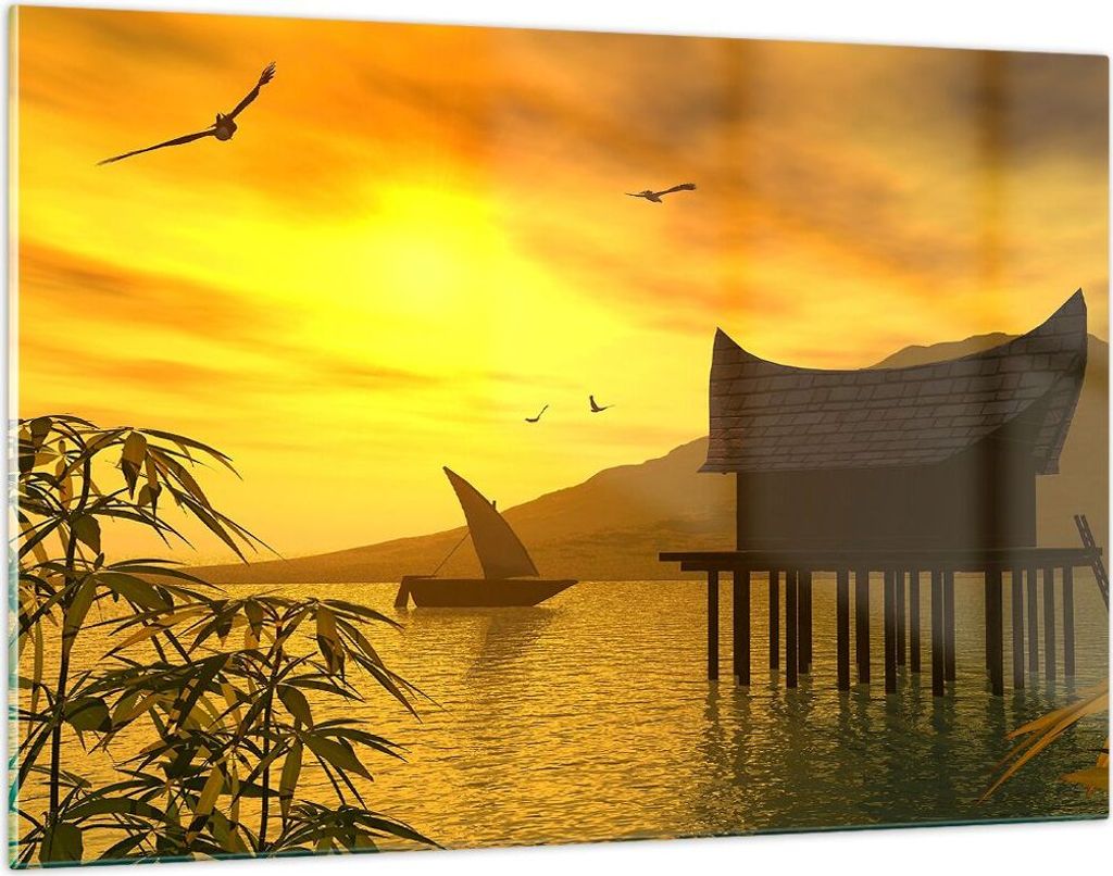 Bilder auf glas - Asien Berg Meer Felsen - 120x80cm - Glasbilder - Wandbilder - Kunstdruck - zum Aufhängen bereit - Wanddekoration aus Glas - Glas...