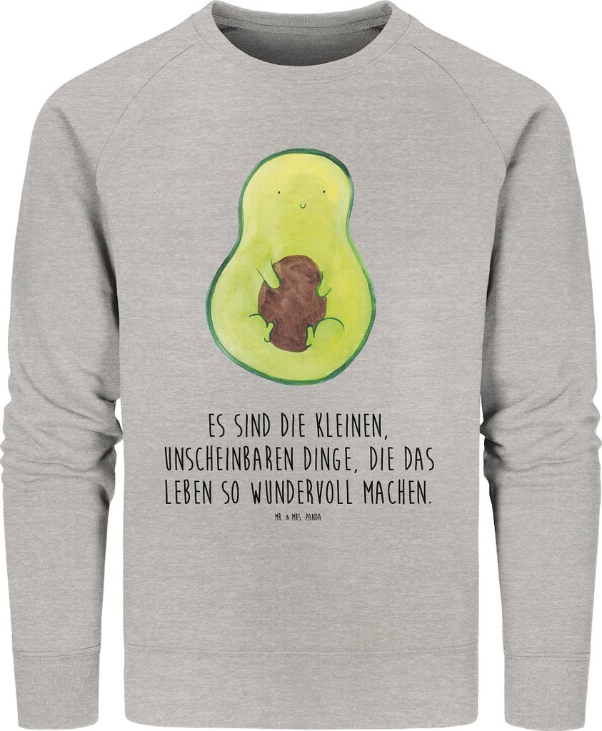 Mr. & Mrs. Panda Baumwoll Sweatshirt Avocado Kern Größe M - Heather Grey - Geschenk, Pullover, Bio-Pullover, Sweater, Pulli, Baby, Fair Fashion, ...
