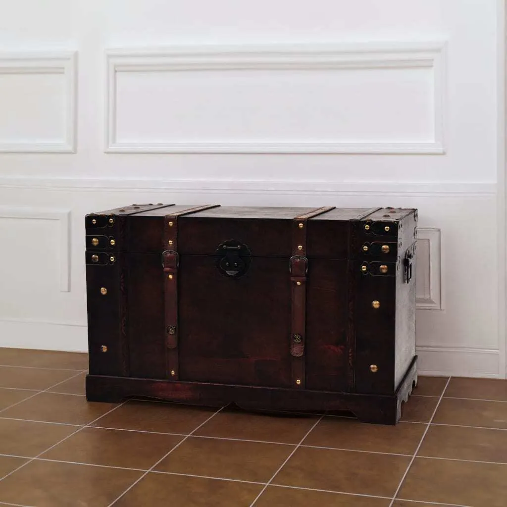 Coffre bois 66cm avec finitions rétro - Rangement robuste et durable - 8