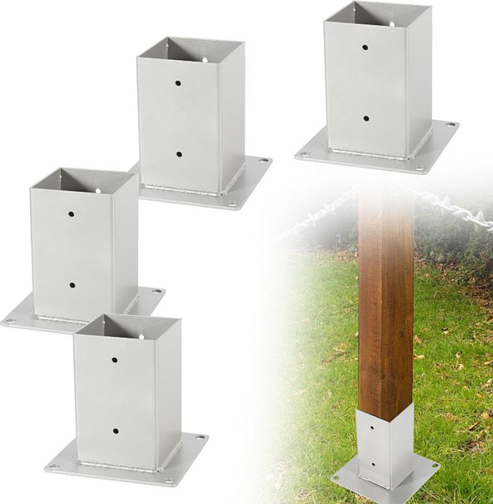 Faziango Aufschraubhülse 90x90 mm Pfostenträger, 4er Set Pfostenschuh für Vierkant- & Holzpfosten, Bodenhülse für Zaun, Carport & Pergola