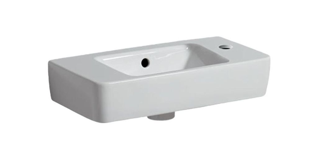 Geberit Handwaschbecken RENOVA COMPACT 500 x 250 mm, mit Überlauf, Ablagefläche links, Hahnloch rechts weiß
