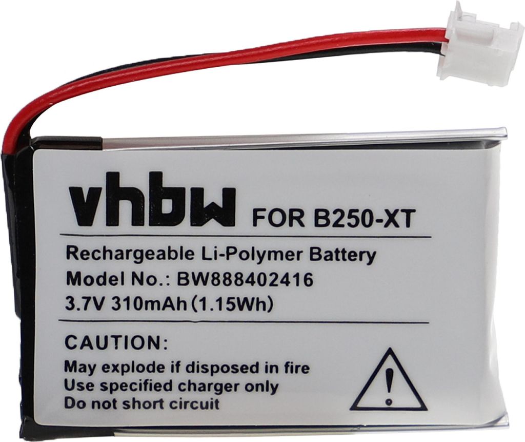 vhbw Akku kompatibel mit Keychain Cam 808 Wireless Headset Kopfhörer (310 mAh, 3,7 V, Li-Polymer)
