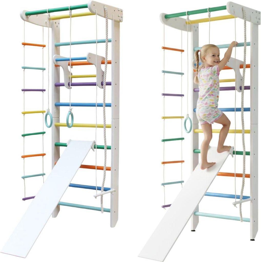 Sprossenwand aus Holz für Kinder + Rutsche | Kletterwand | Klettergerüst Kinderzimmer Spielplatz indoor