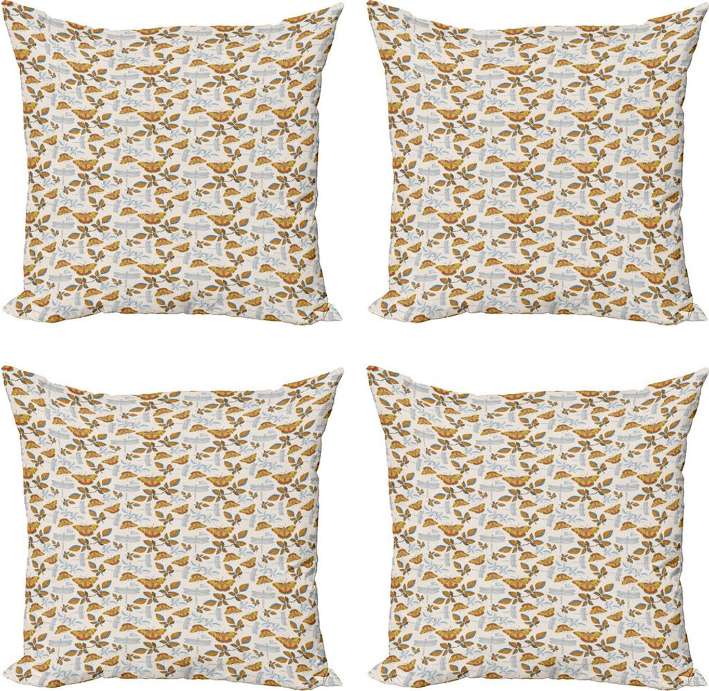 ABAKUHAUS Herbst Kissenbezug Set (4 Stück), Schmetterling Blätter Libelle, Moderner Doppelseitiger Digitaldruck, 50 cm x 50 cm, Eischale und Mari...