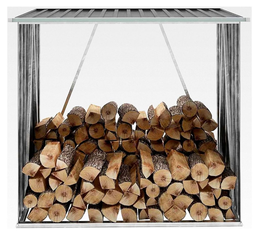 Stabiler Holzschuppen aus verzinktem Stahl, grau, 163x83x154 cm, für die Lagerung von trockenem Brennholz
