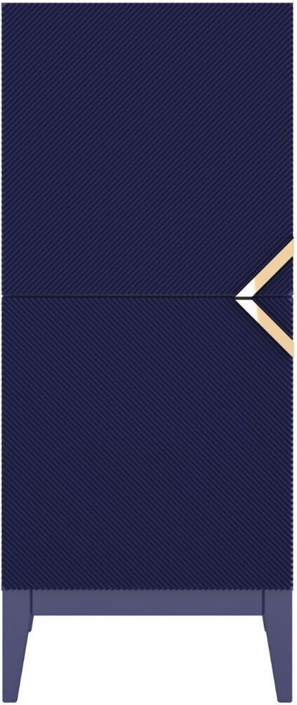 Demi High 2D Kommode Mit Gefrästen Fronten / Massive Buche / Highboard Mit Dekorativen Fronten Und Goldgriffen / 50/120 Cm / Marineblau