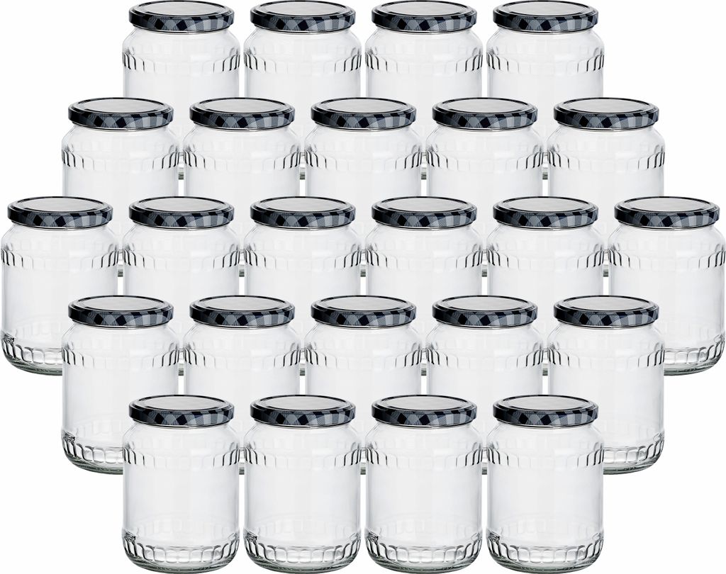 gouveo 24er Set Einmachgläser 720 ml Facette mit Schraub-Deckel karo-blau - Große Vorratsgläser mit Drehverschluss TO82 - Leere Marmeladengläse...