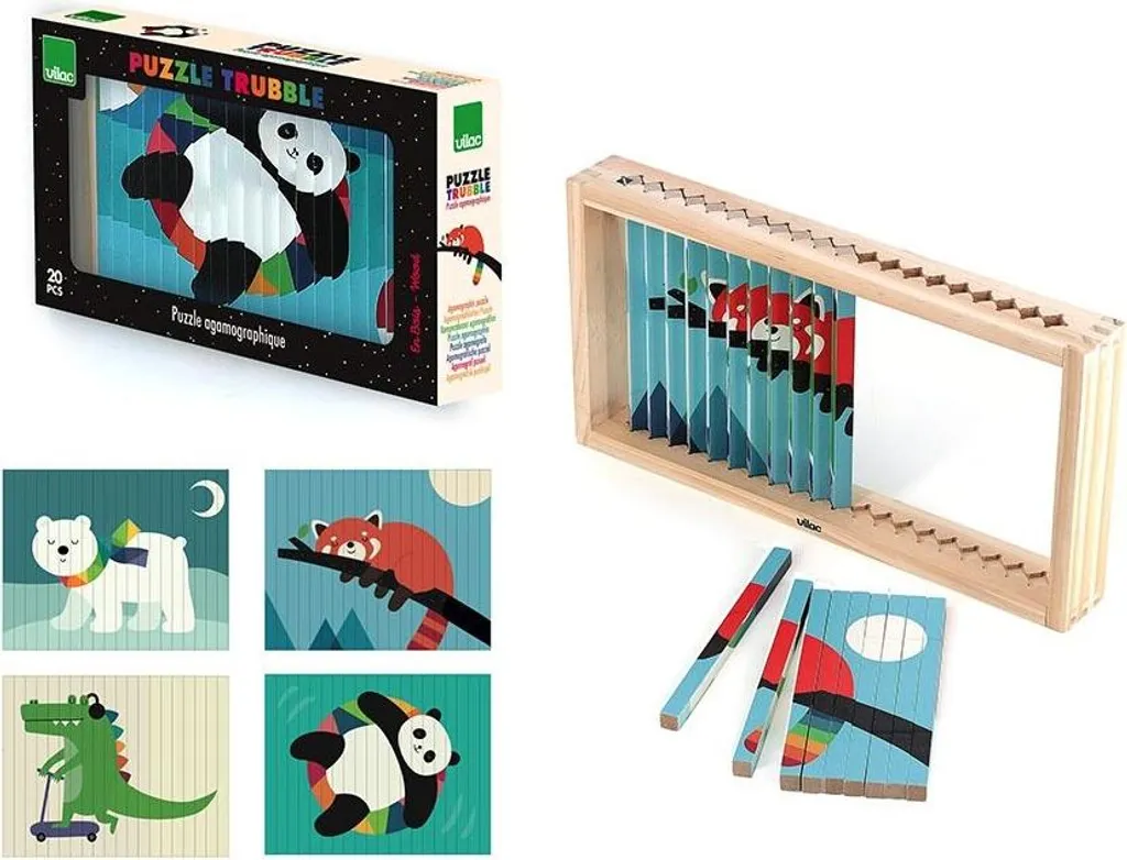 Puzzle 4D Vilac en Bois Animaux Jouet Éducatif pour Enfant dès 3 Ans