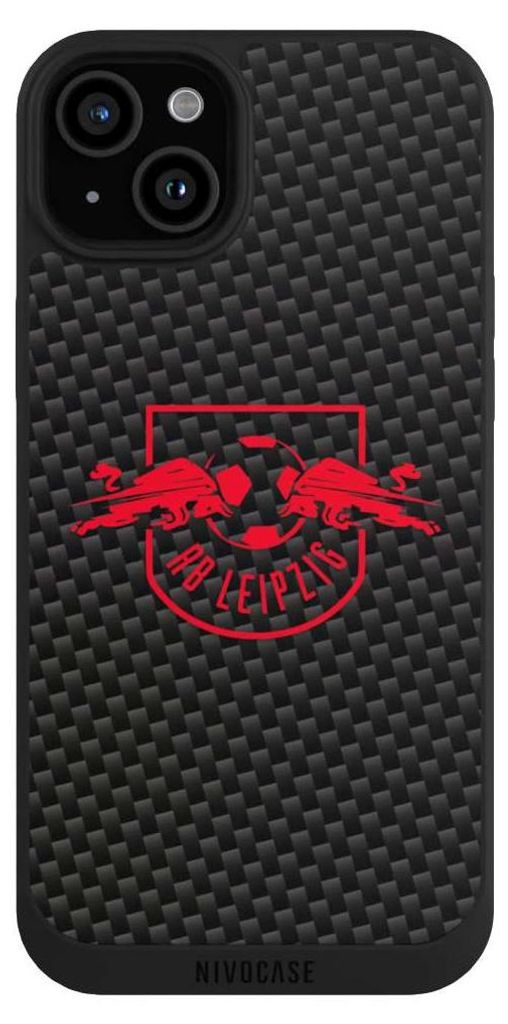 NIVOCASE Handyhülle für Apple iPhone 15 Plus Hülle NIVOpure Case Schwarz Carbon Offizielles Lizenzprodukt RB Leipzig