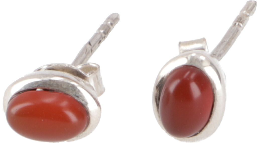 Indische Silber Ohrstecker, Ovale Boho Ohrstecker - Karneol, Silber-Farben, SterlingSilber, 0,8*0,5 cm, Silberohrringe