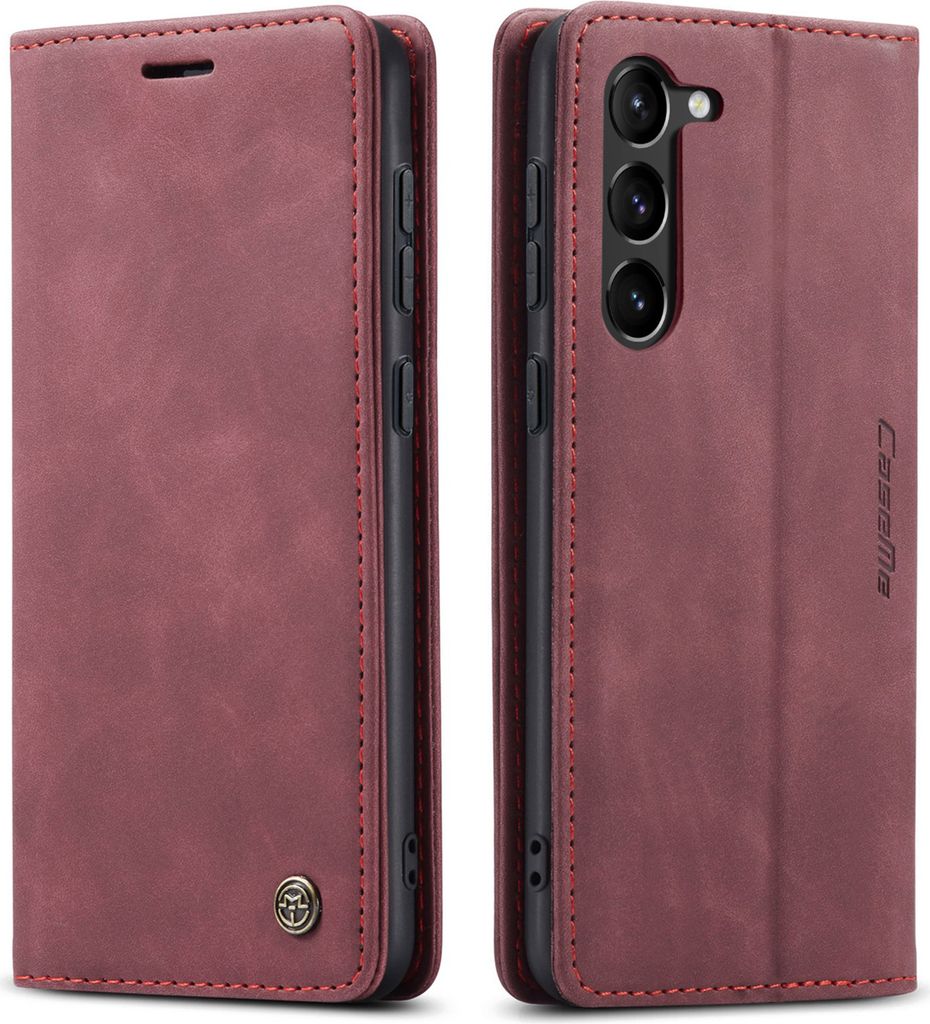 Galaxy S23 Hülle, Retro Kunstledertasche mit Standfunktion Schutzhülle für Samsung Galaxy S23 Rot