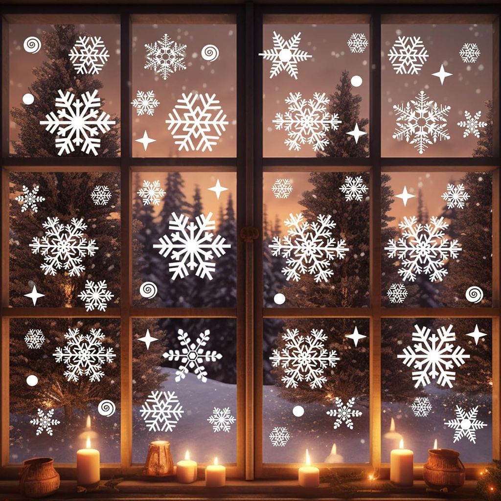 Weihnachtsfensteraufkleber für Glas, Weihnachtsfensteraufkleber, Schneeflocken, 138 Stück, Weihnachtsaufkleber, Dekorationen, Aufkleber für Weih...