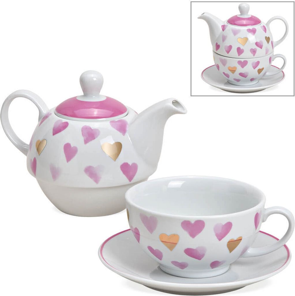 Tea for One Tee Set Herzen rosa gold