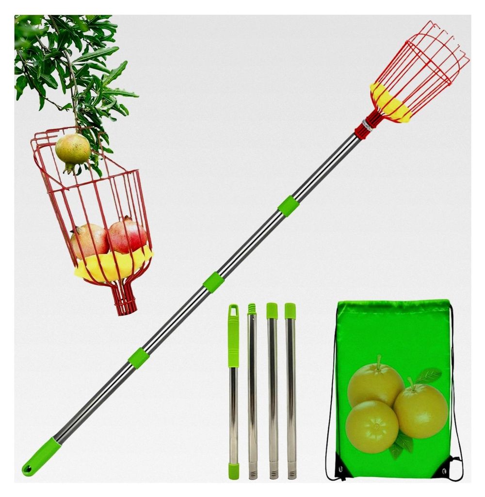 Obstpflückerstange – Teleskopwerkzeug aus Edelstahl, Erntestab, Gartenpflückgerät, Baumerntesammler